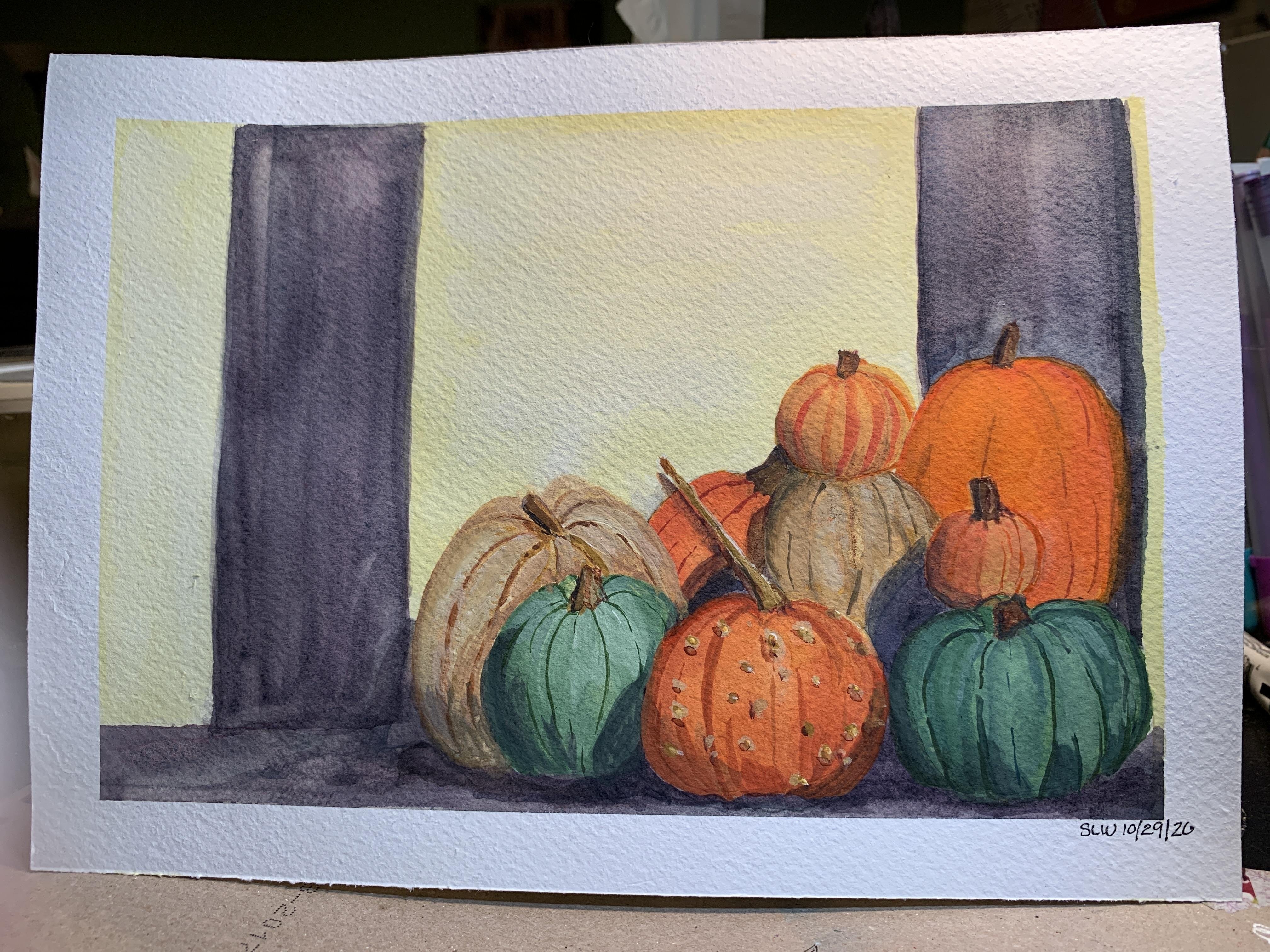 Painting pumpkins with gouache - student project