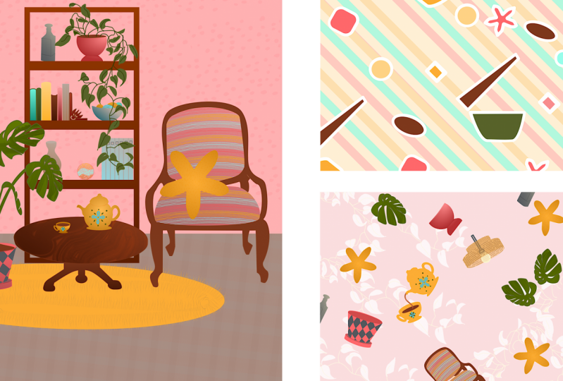Illustration + 2 repeat patterns