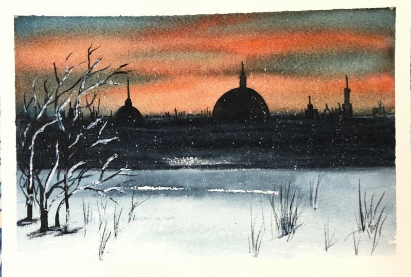 Winter watercolor landscape by sukratha