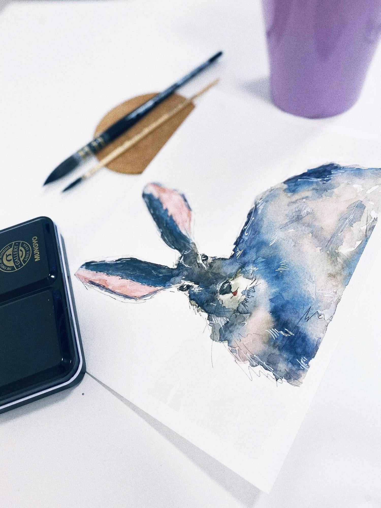 Loose watercolor rabbit - student project