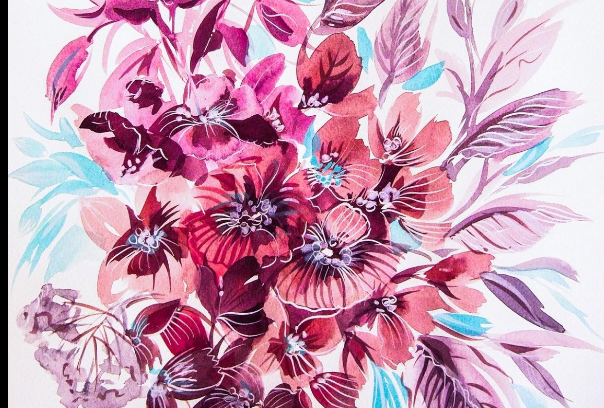 Winterly Floral composition upon Ten Principles of Painting - student project