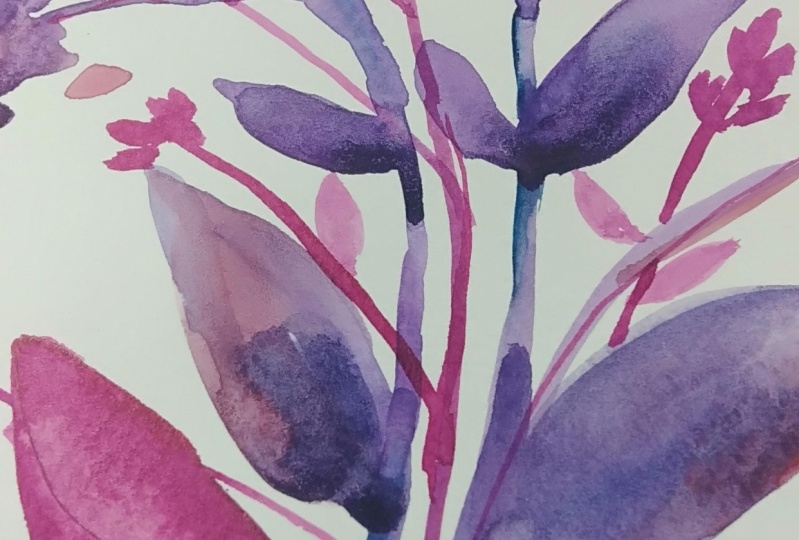 Loose watercolor flowers with Indigo & Q. Rose and ink finish