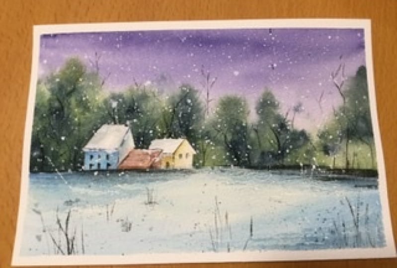 Winter scene with house