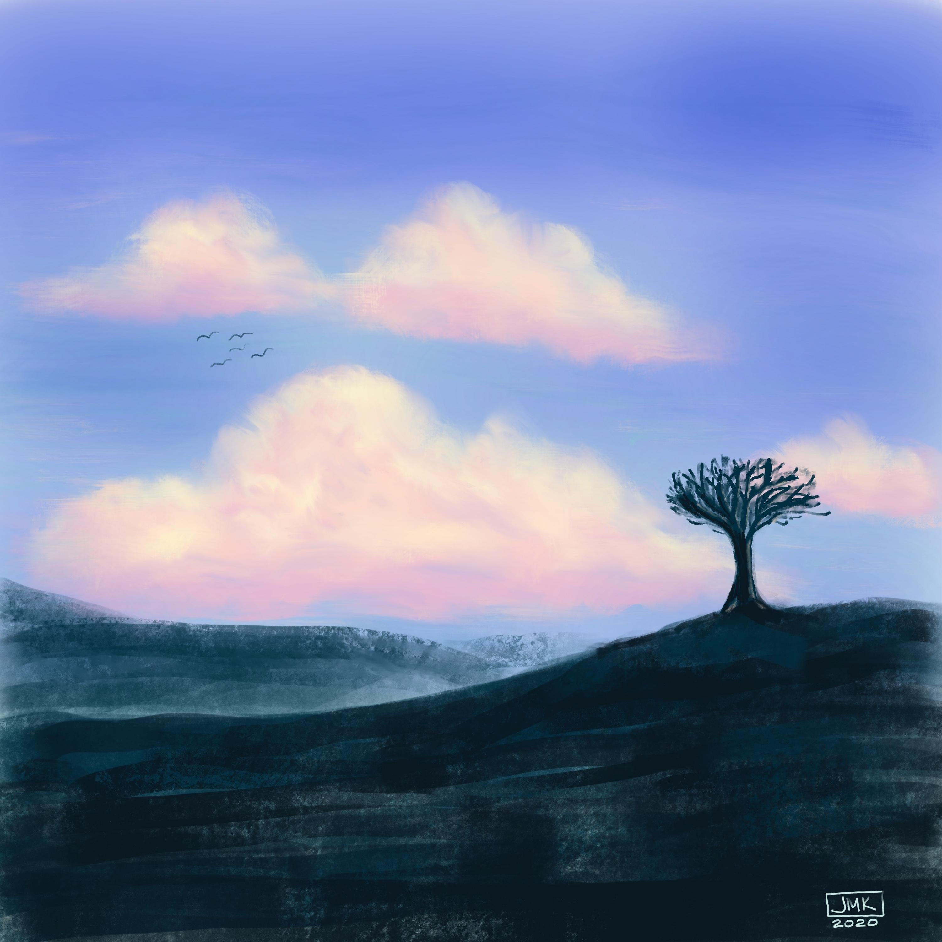 Clouds and Tree in Silhouette - student project
