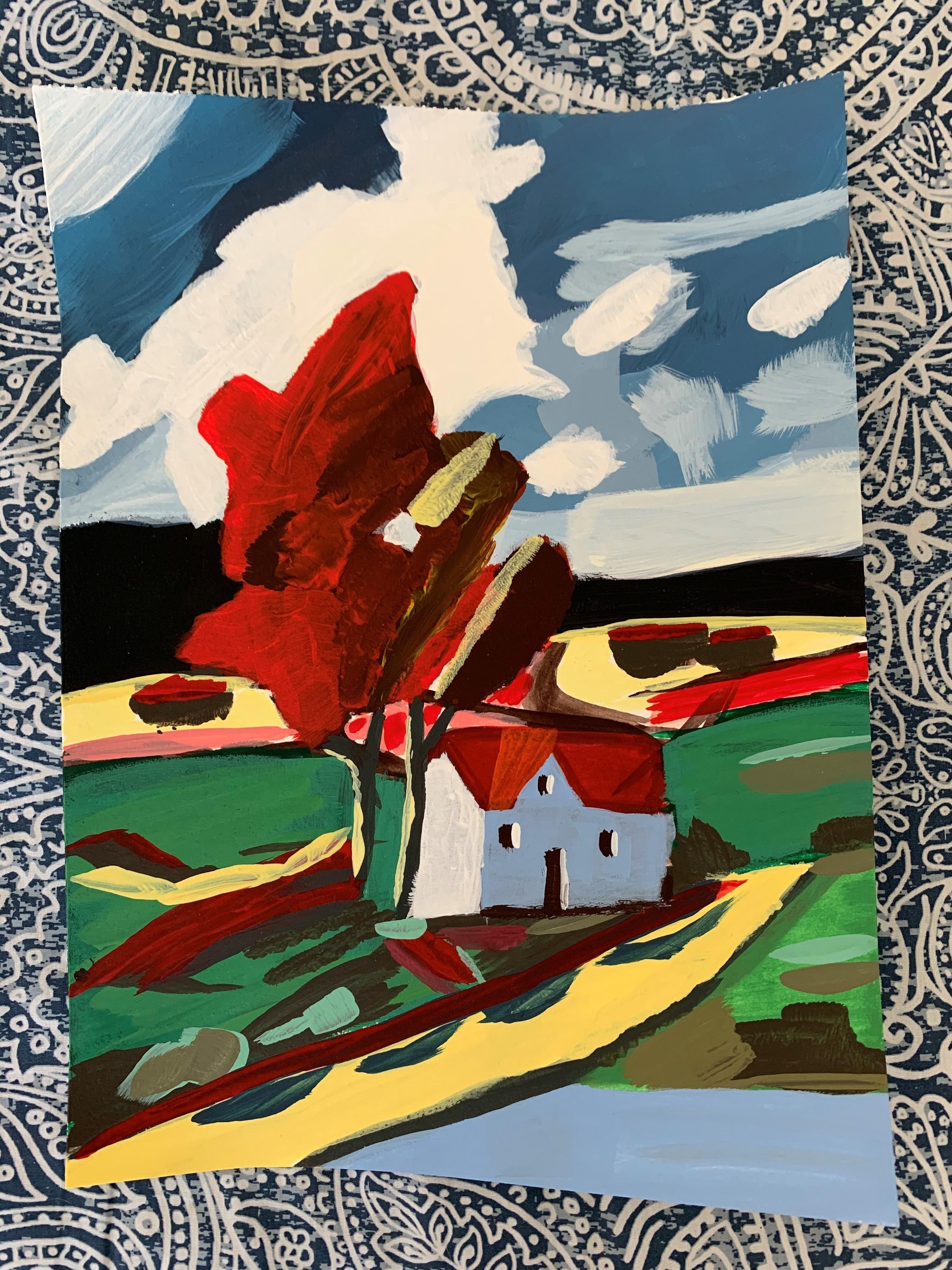 Impressionistic Acrylic Landscape Painting for beginners Clean colors - student project