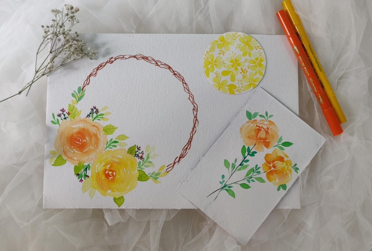 Brush pen loose florals - student project