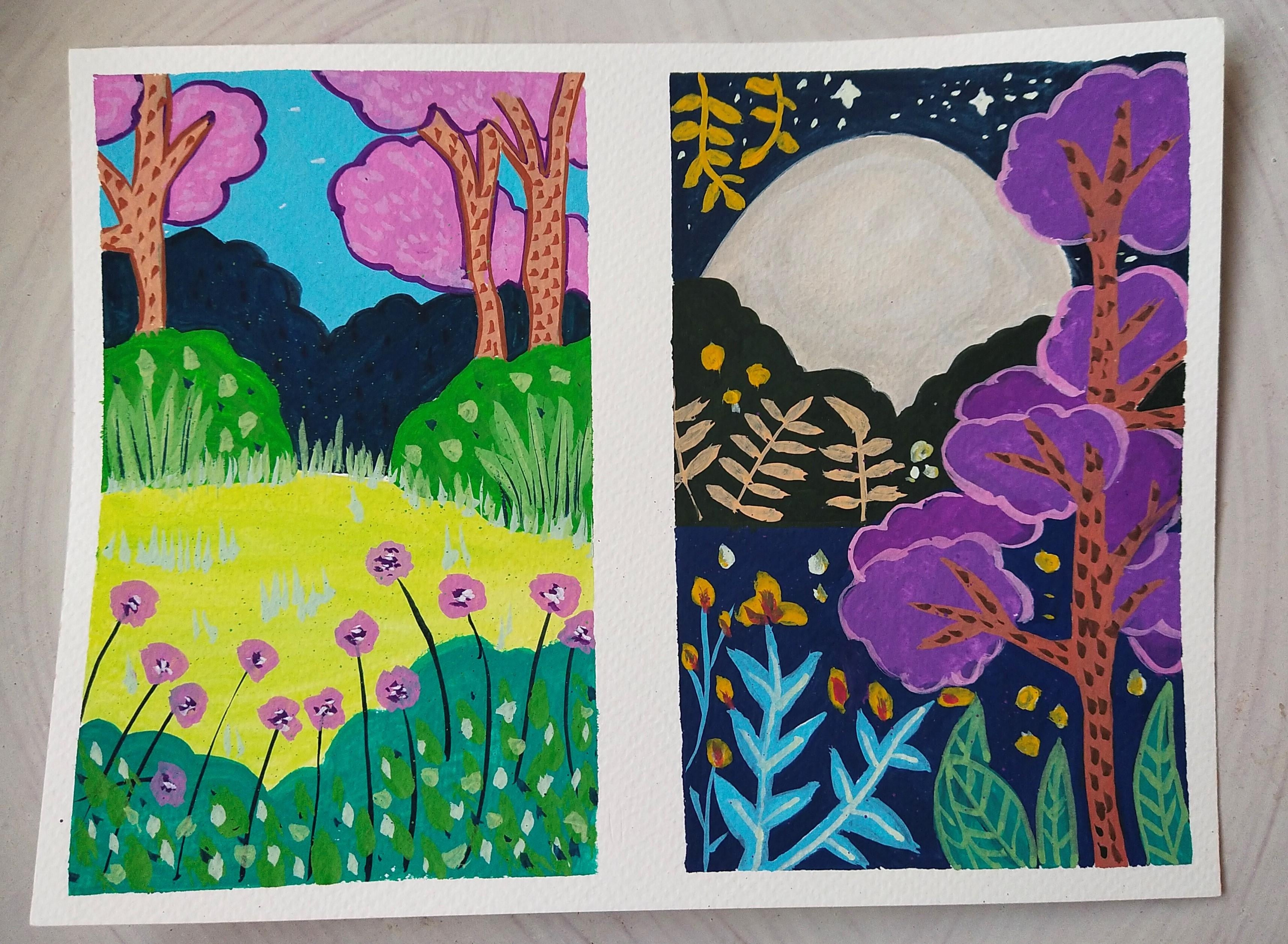 Gouache illustrative Landscapes - student project