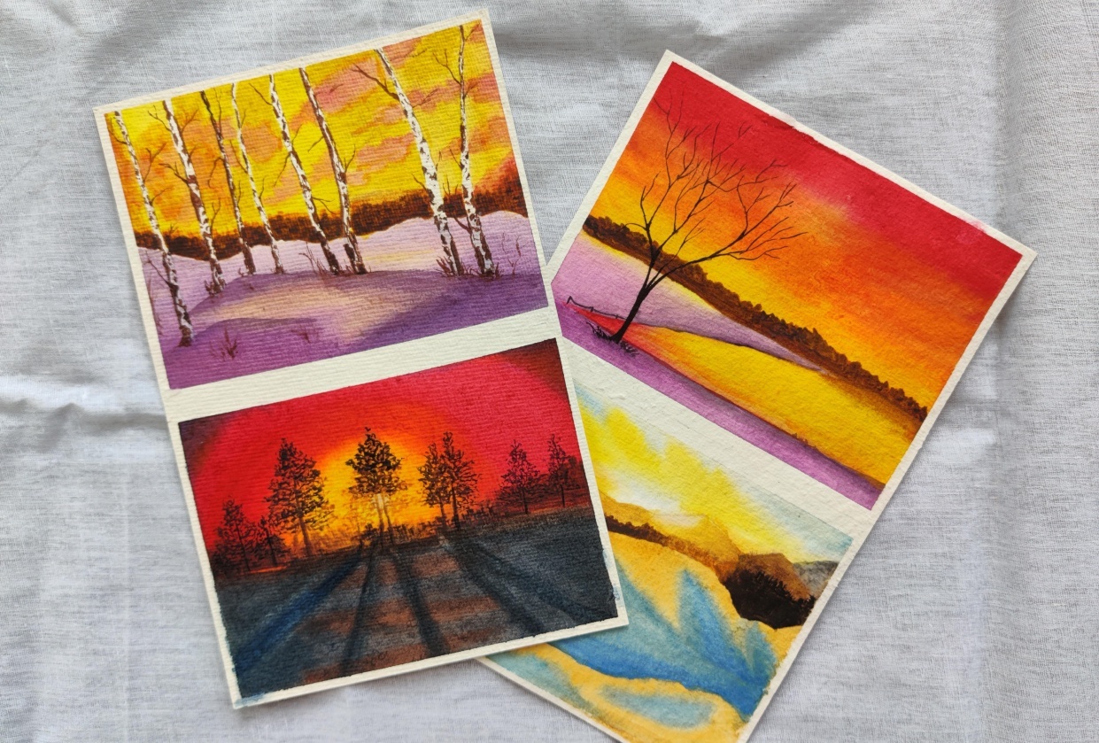 Winter sunset paintings - student project
