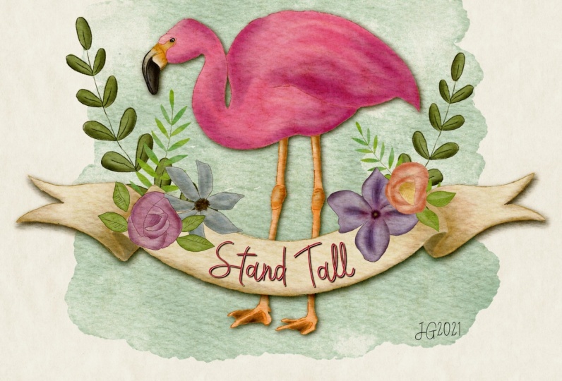 Flamingo, florals and ribbon