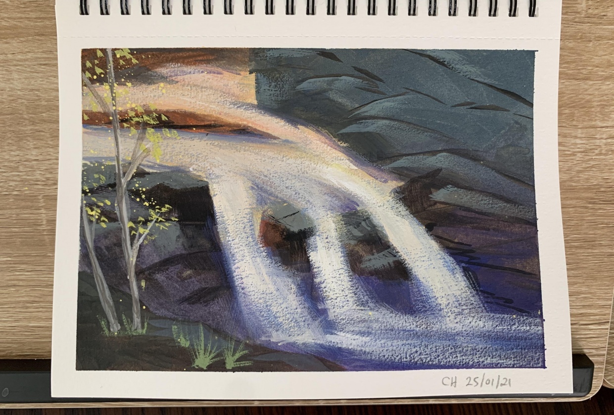 Gouache waterfall - student project