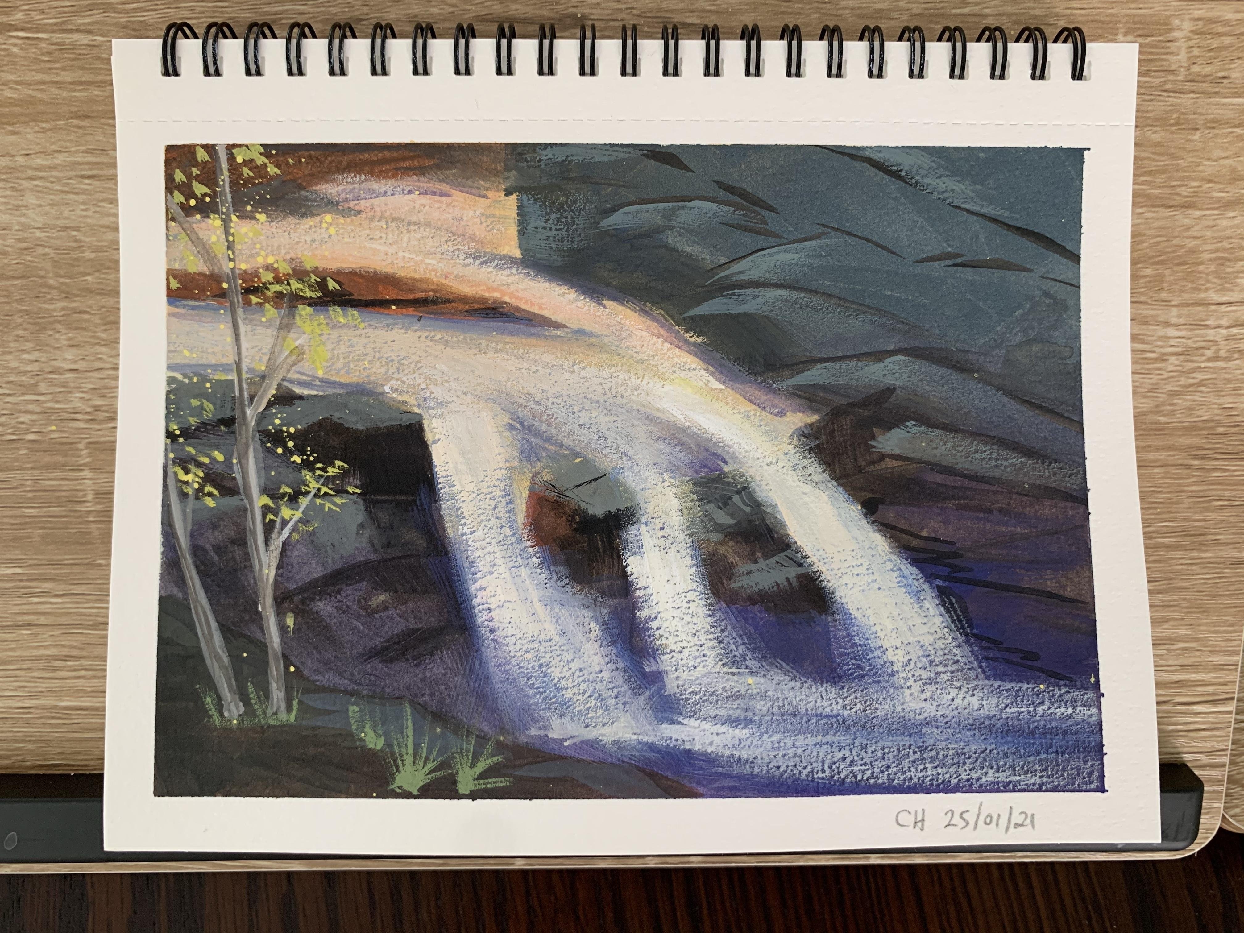 Gouache waterfall - student project