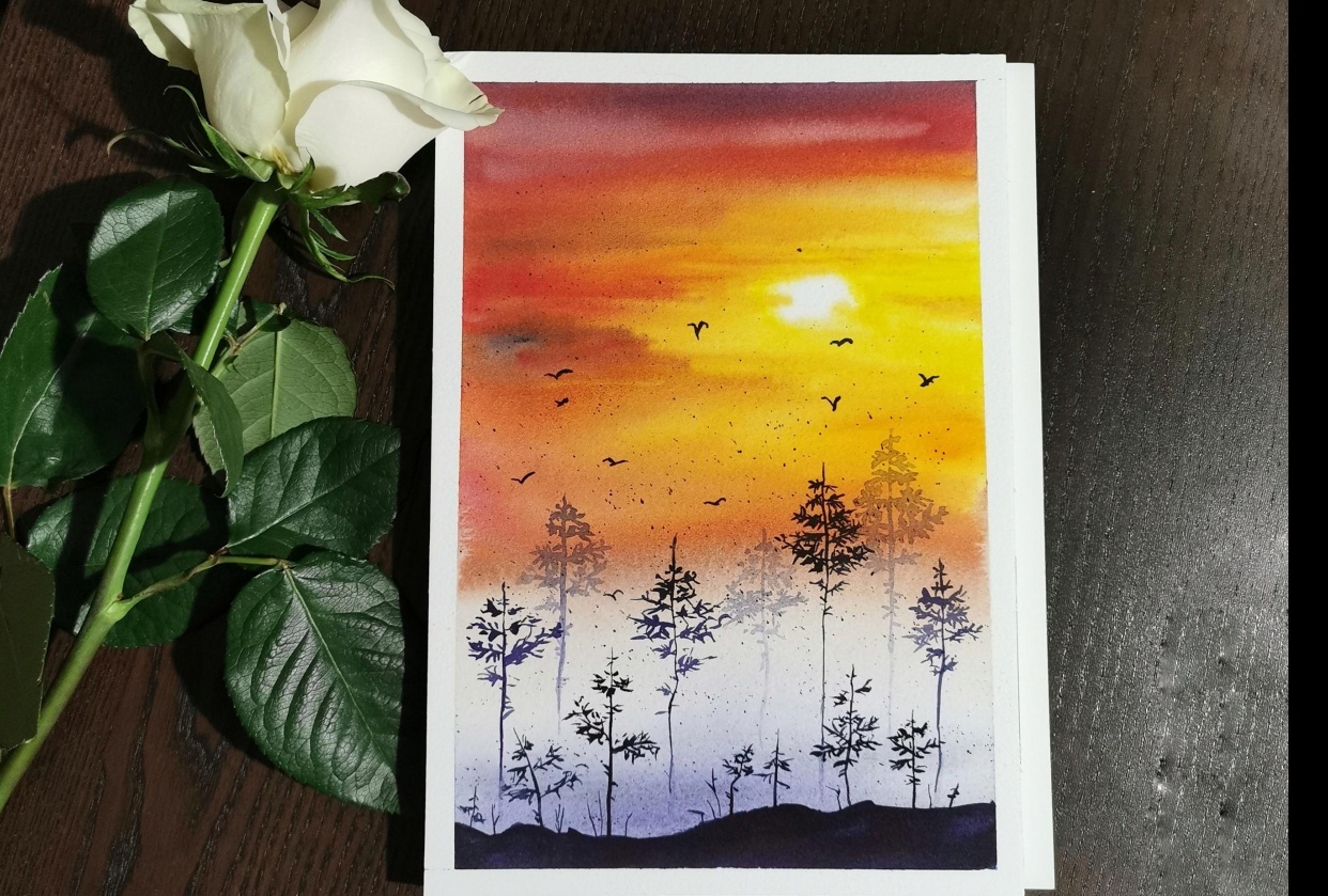 Misty forest in sunset - student project