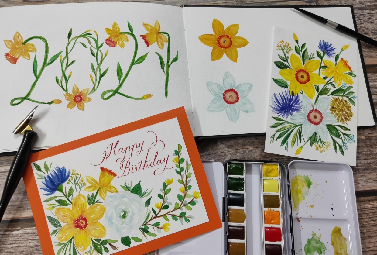 Watercolour Daffodils! - student project