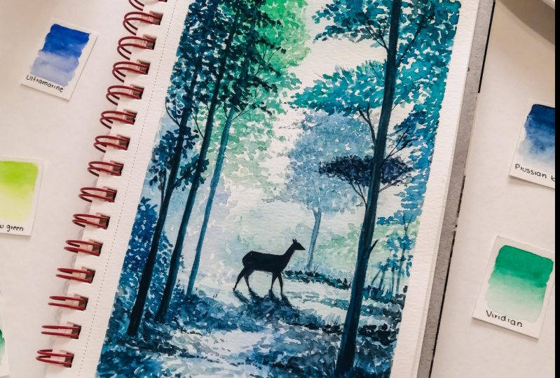 forest trees and deer