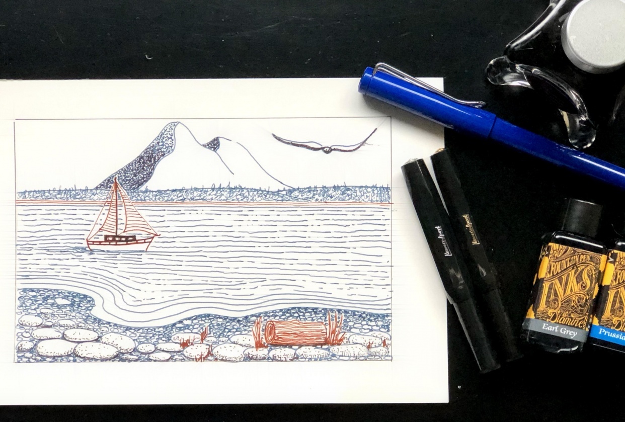 Beginner Fountain Pen inking - student project