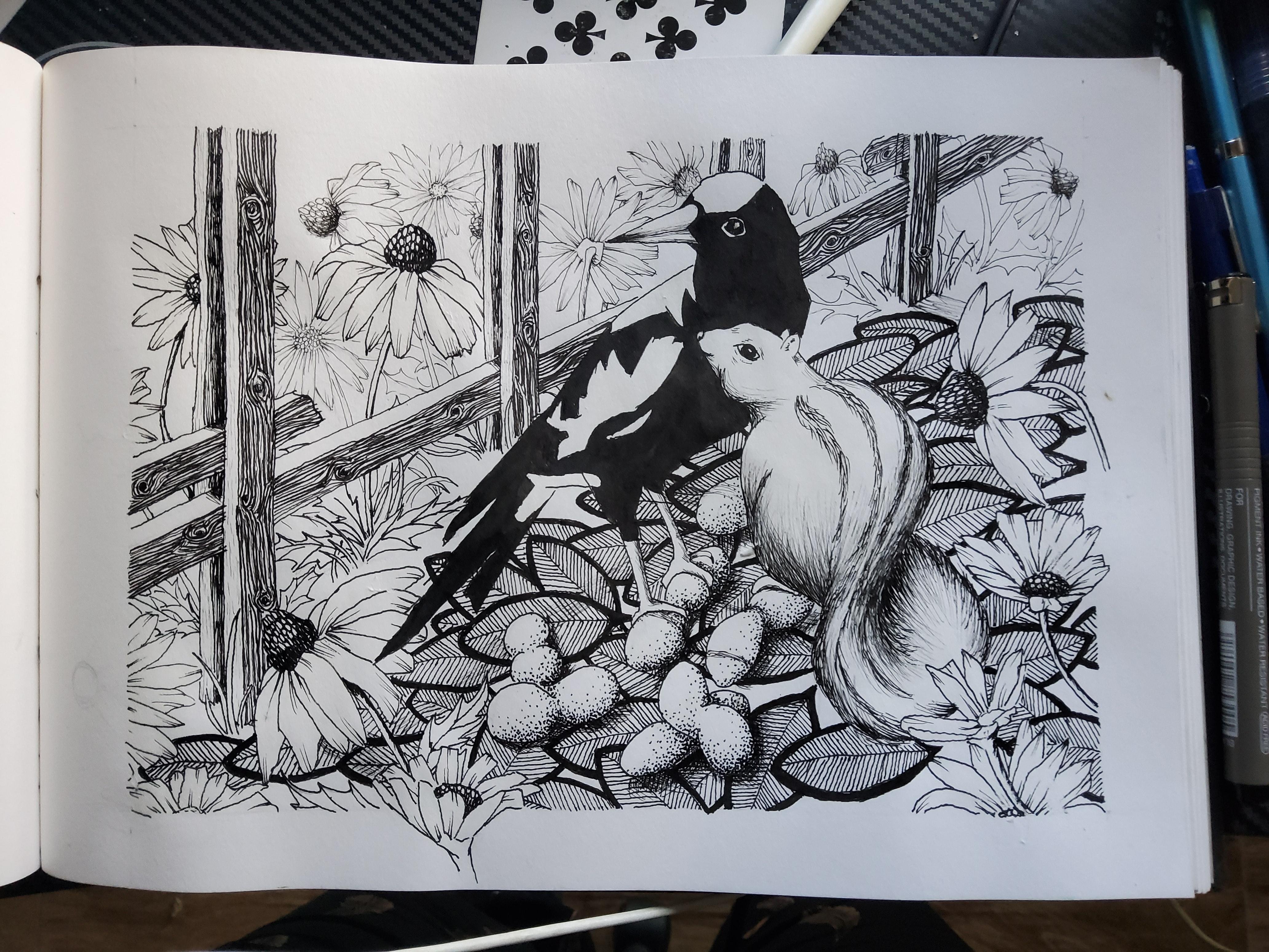 Creative Line Art Drawing with Ink Pens