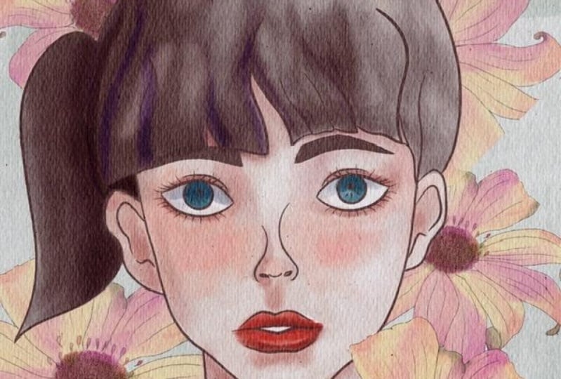 A girl with flowers