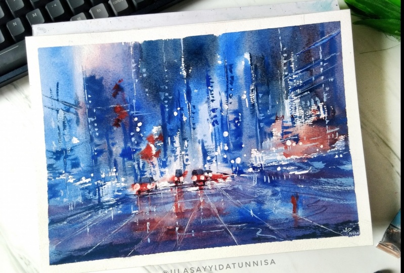 final project from Rainbow class : watercolor cityscape #3