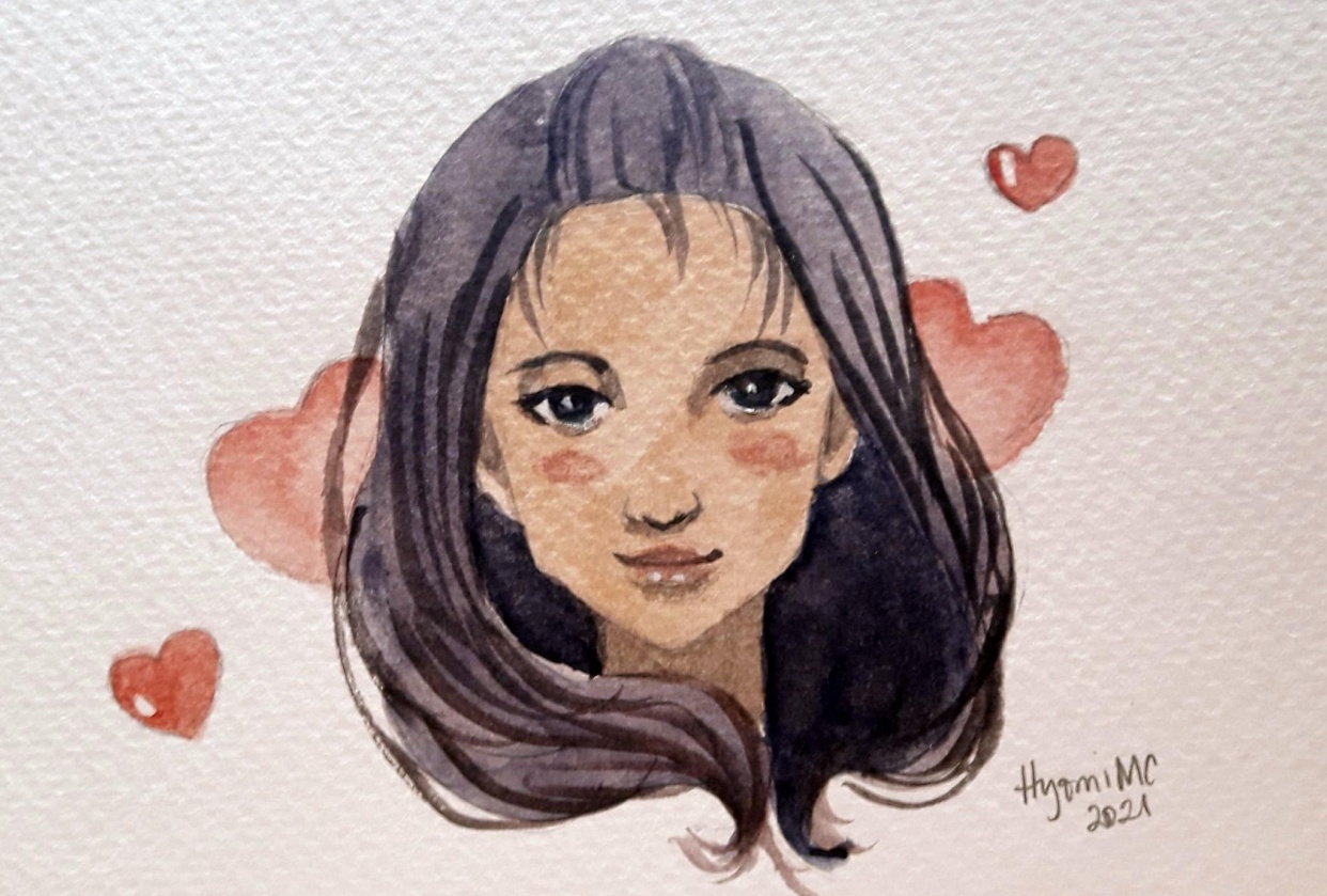 Watercolor Stylized Portrait (Happy Hearts) - student project