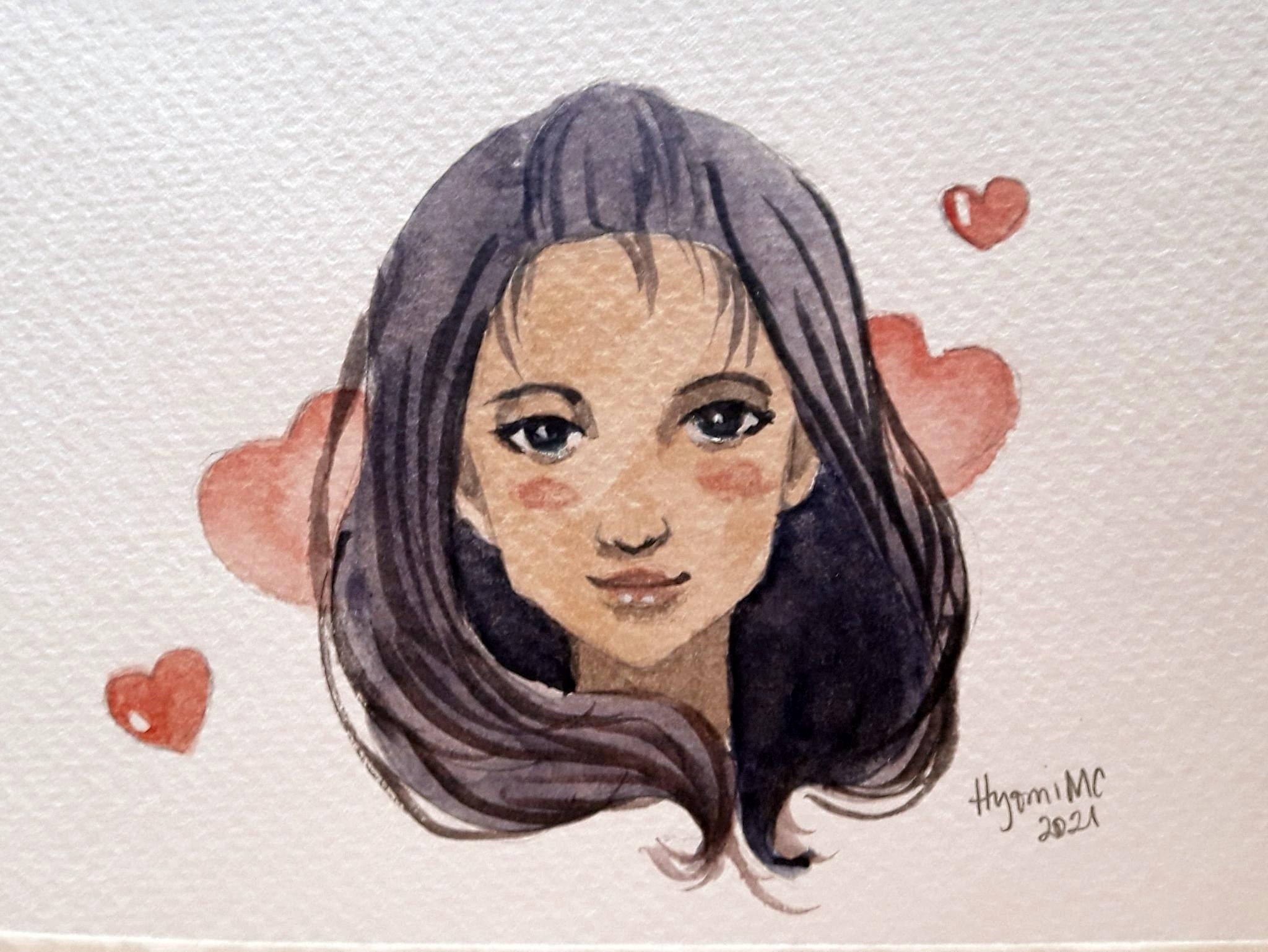 Watercolor Stylized Portrait (Happy Hearts) - student project