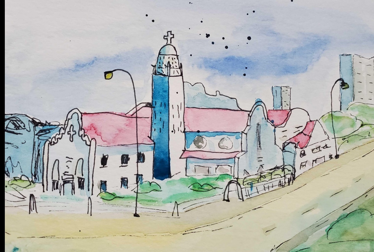 Mix Media Urban Sketching - student project