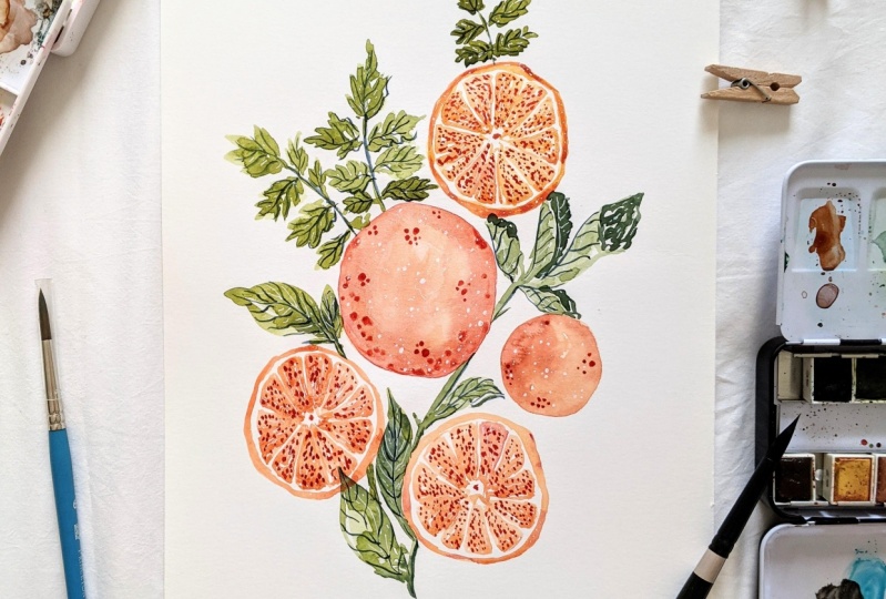 Citrus Flat Lay Watercolor Painting
