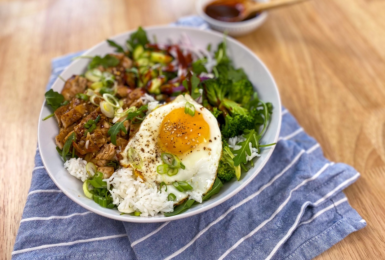 Chicken Teriyaki Rice Bowl + Dragon Fruit Salad - student project
