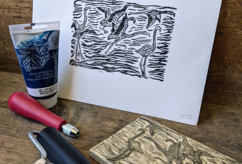 Flamingos in Flight Print