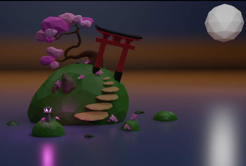 Low-Poly Bonsai Tree on Island