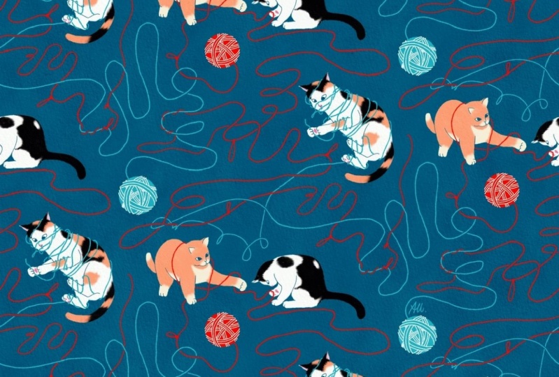 Cats Playing with Yarn