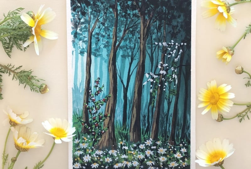 Mysterious Forest in gouache