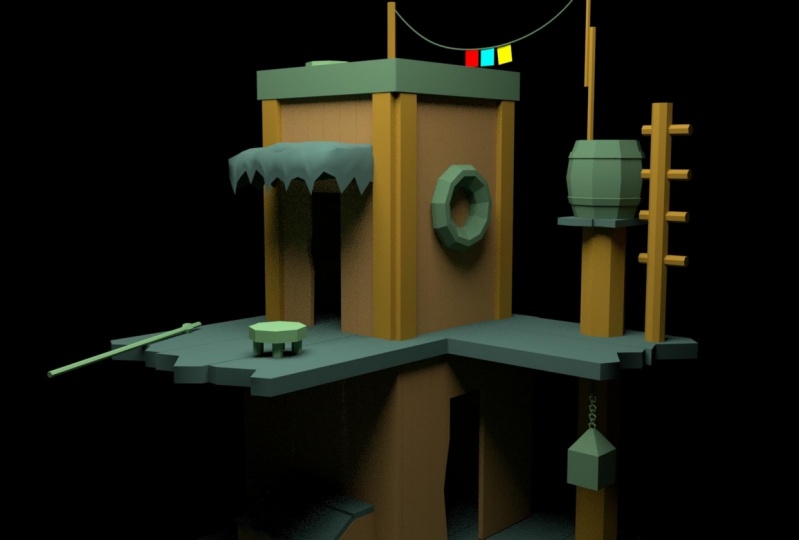 low poly fishing house