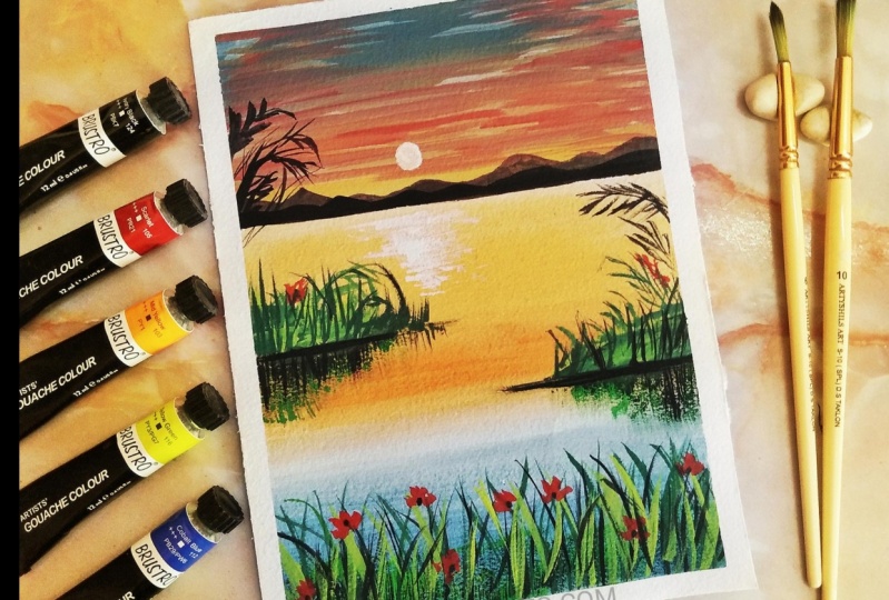 Sunset with Gouache inspired by Umashree Taparia