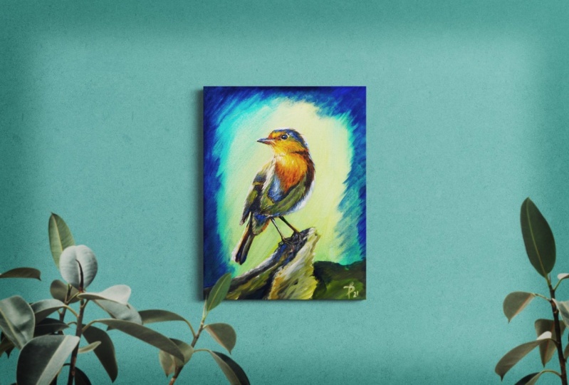 Bird painting in oil on canvas