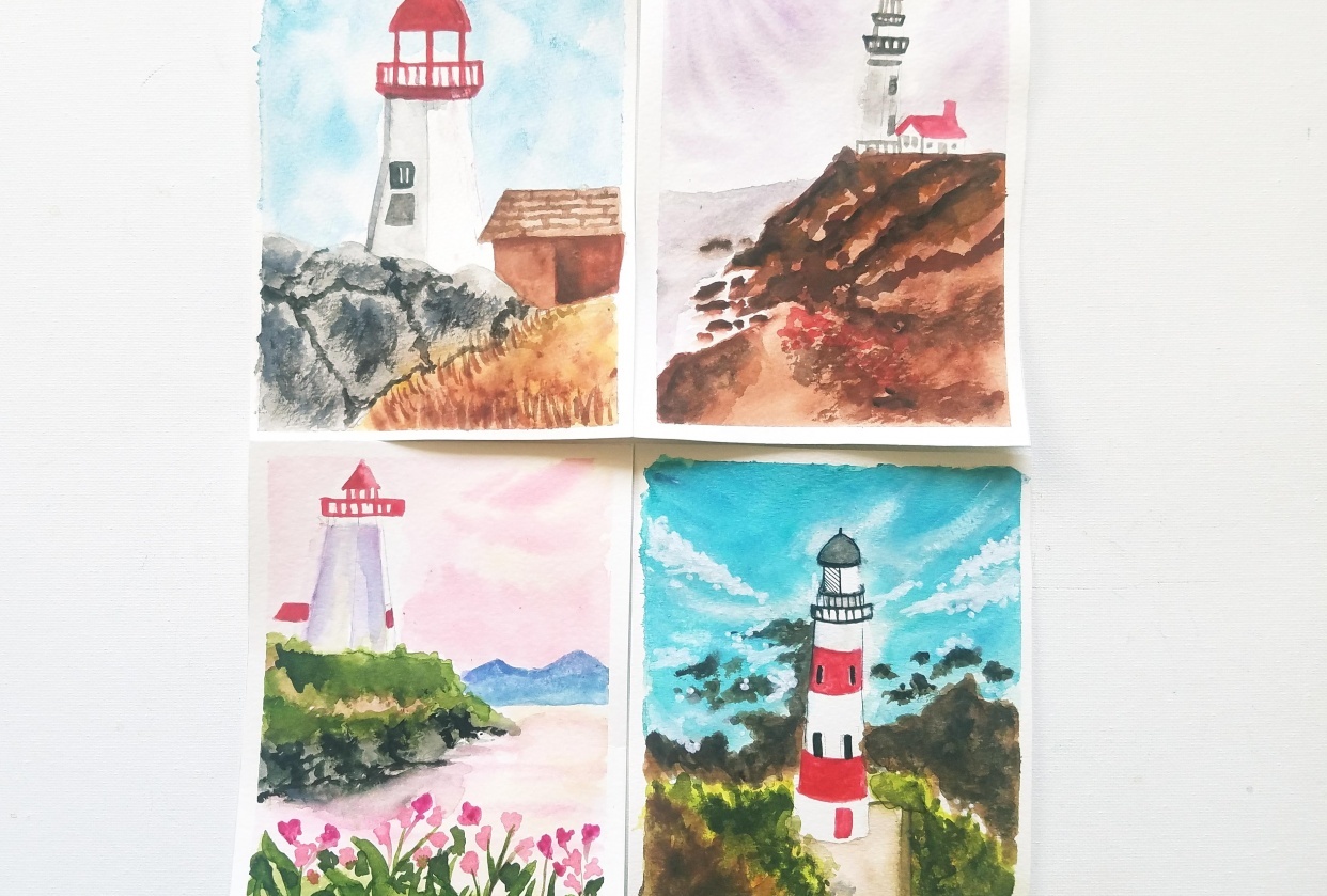 Watercolor Landscapes and Lighthouses - student project