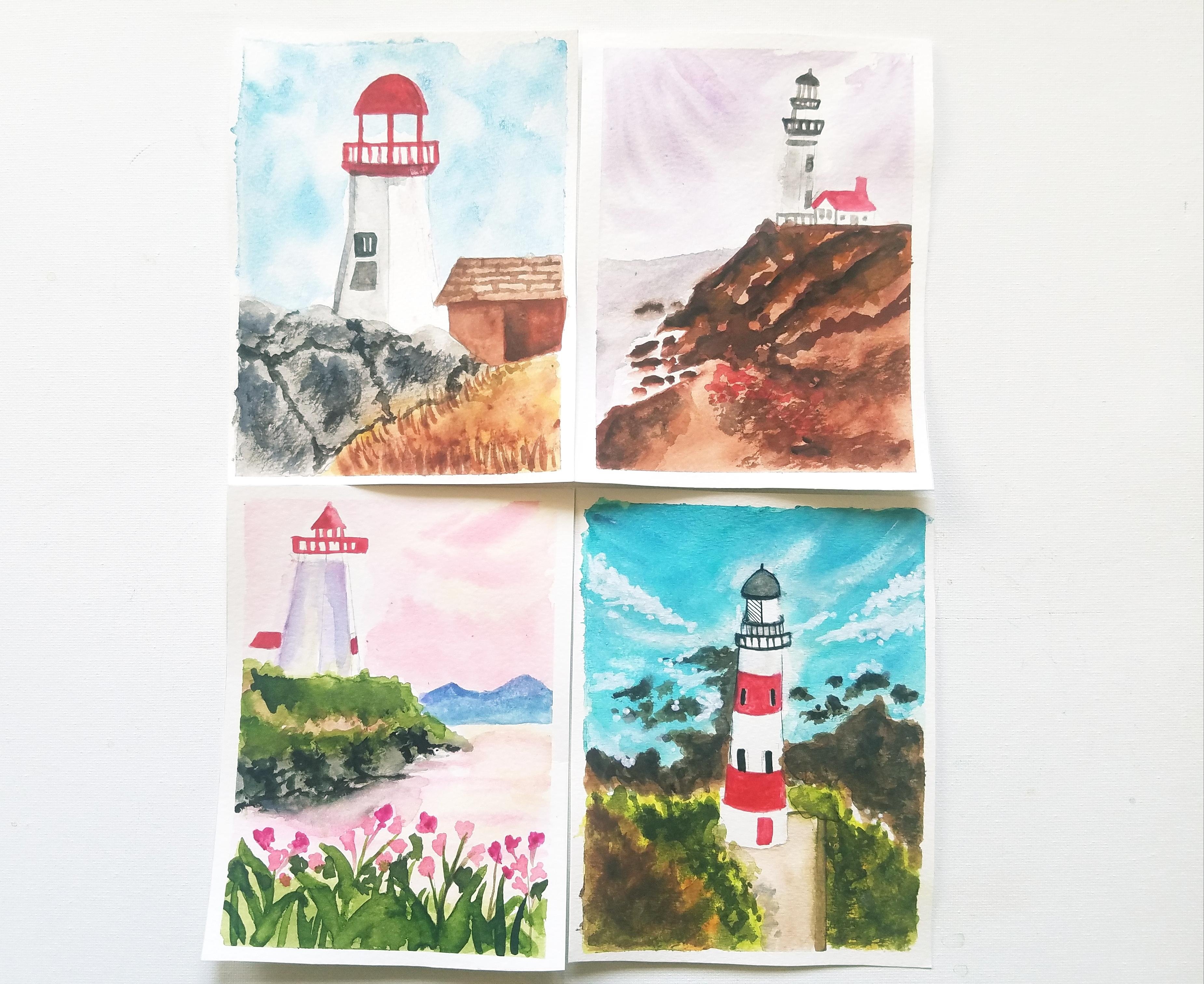 Watercolor Landscapes and Lighthouses - student project