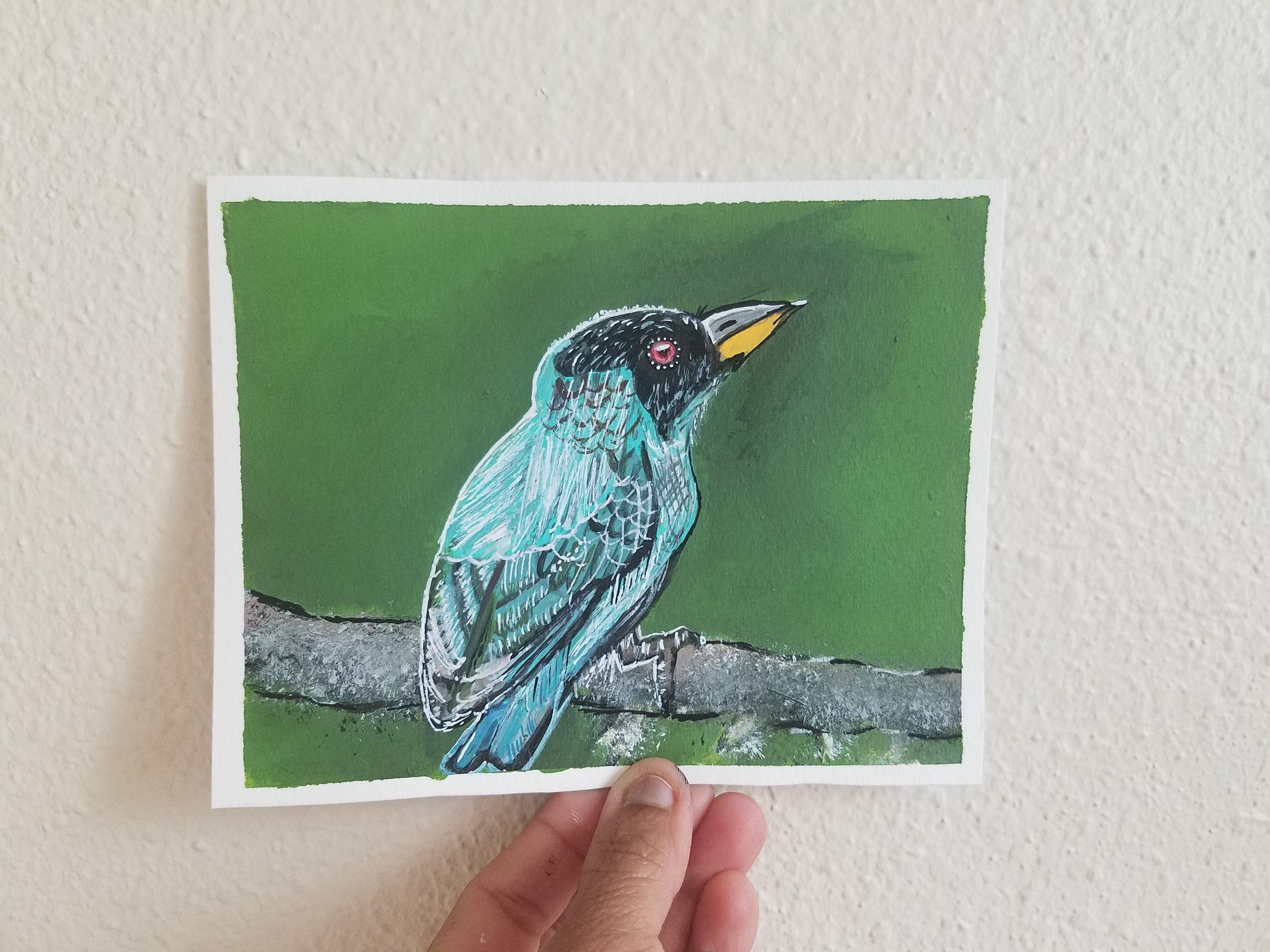 Realistic bird painting acrylic medium - student project