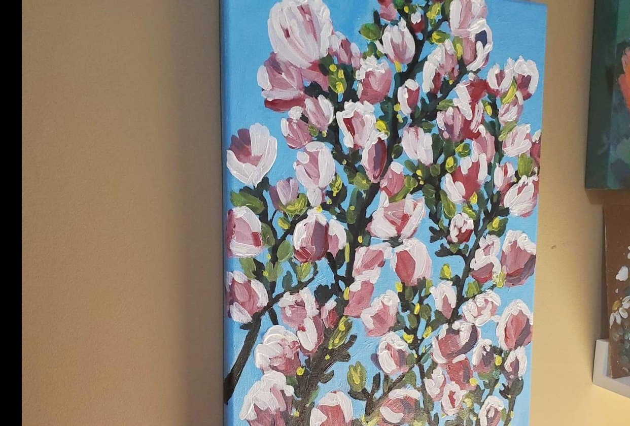 Step by Step acrylic painting on Canvas for beginners Magnolia