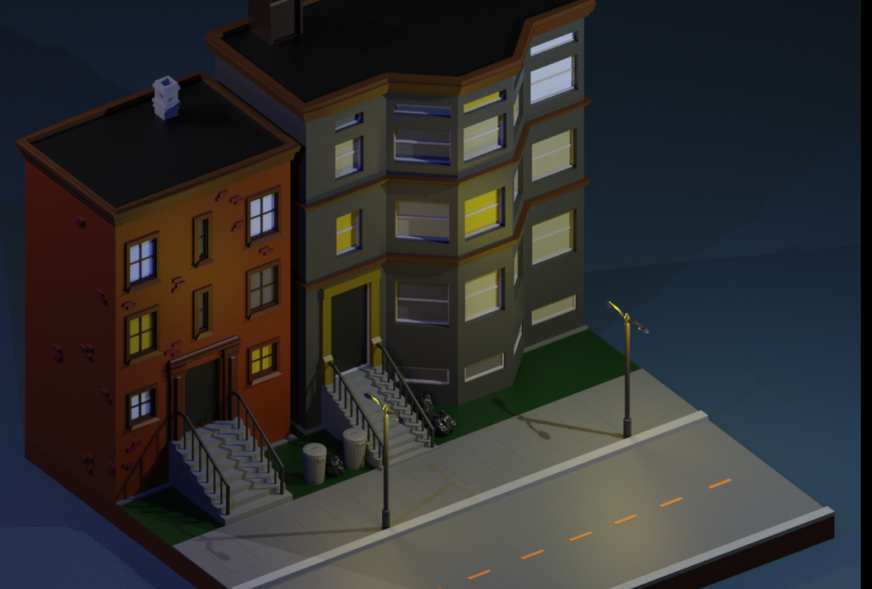 isometric buildings scene - student project
