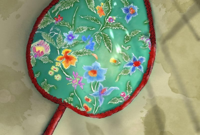 Green fan - Bali style with flowers