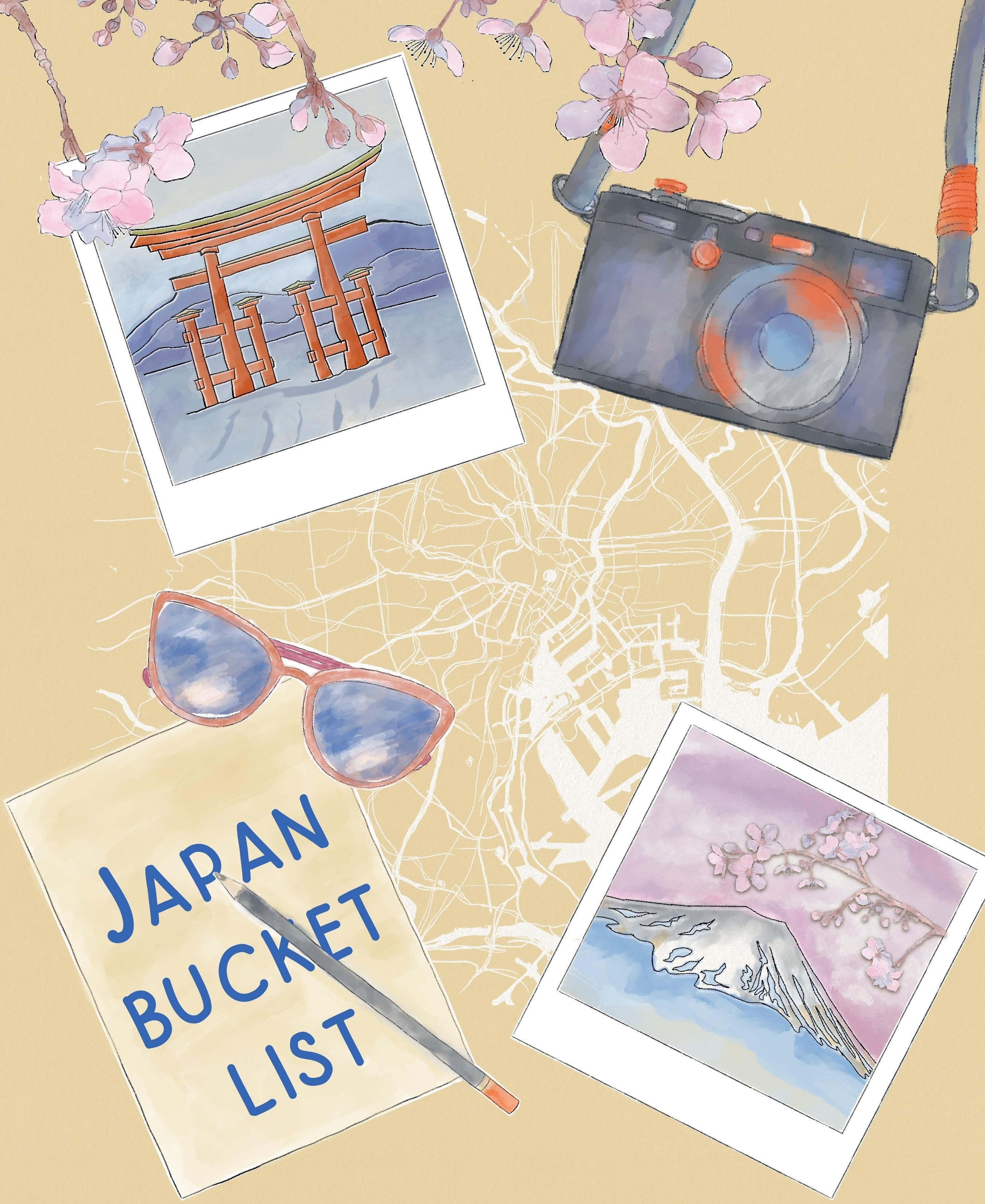 Watercolor travel- Japan Bucket List - student project