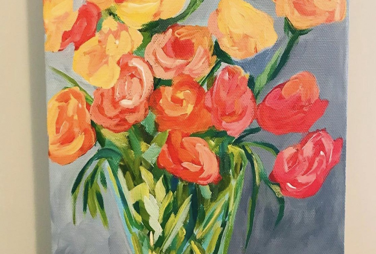 Impressionistic flowers in a vase - student project