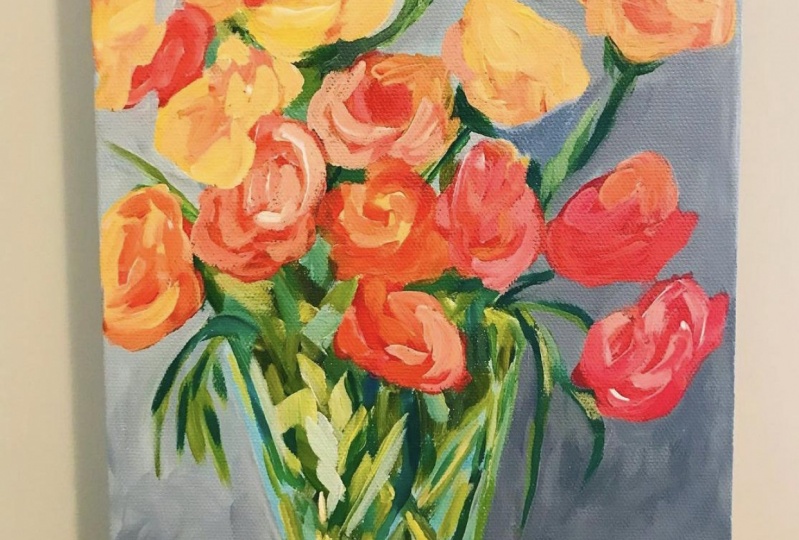 Impressionistic flowers in a vase