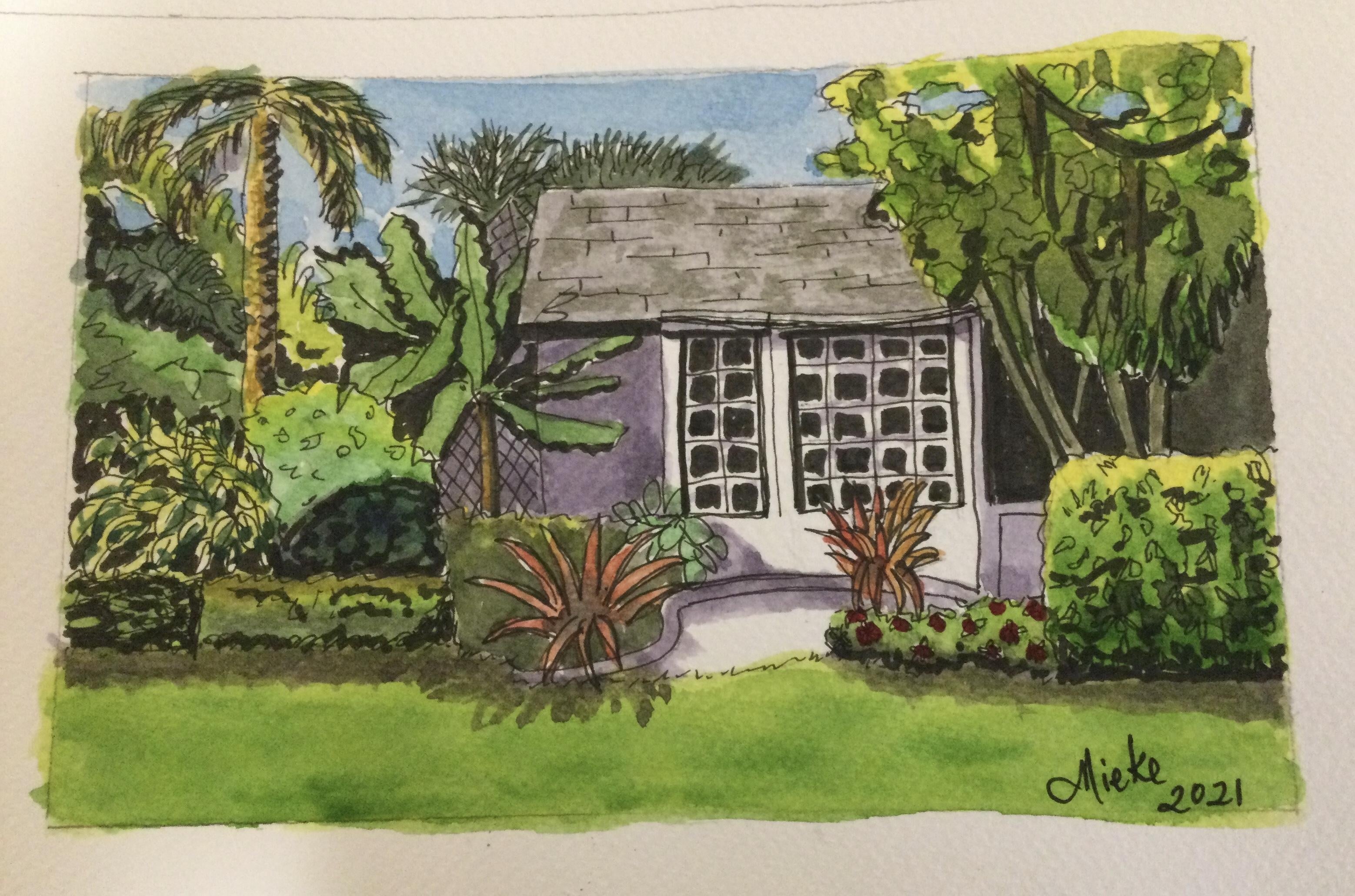 Painting different greens in gardens - student project