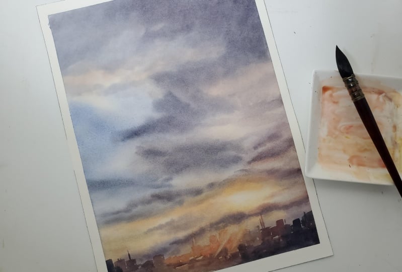 Sunset over city