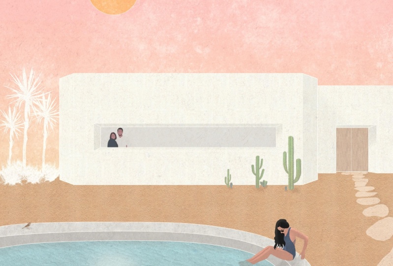 Desert + swimming pool + afternoon =