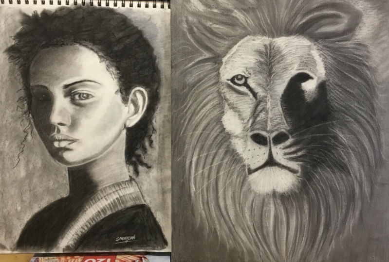 Charcoal lions head