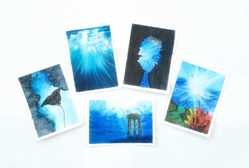 Underwater exploration with watercolor