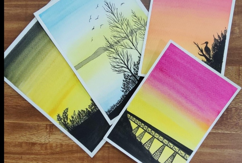 Watercolor Sunsets and Silhouettes
