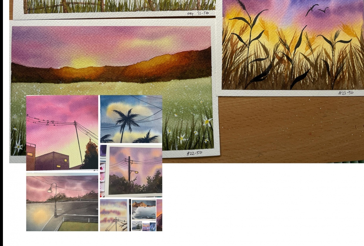 16-50 days of Watercolor - student project